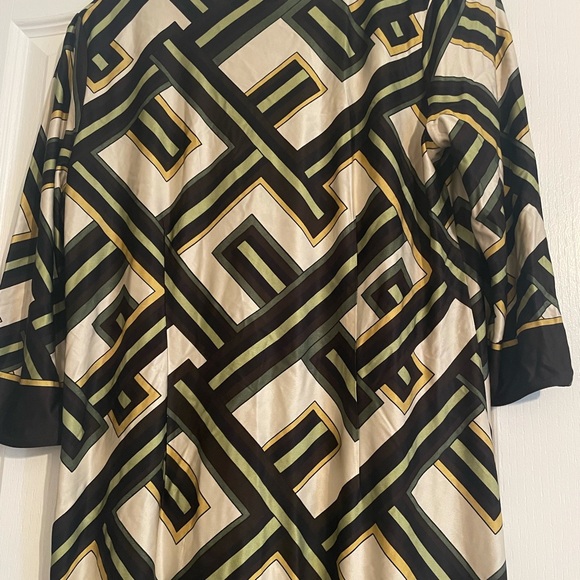 Ann Taylor Loft Dress Sz 12 P Beige Brown Artsy Geometric Print Dressy - Picture 5 of 5
